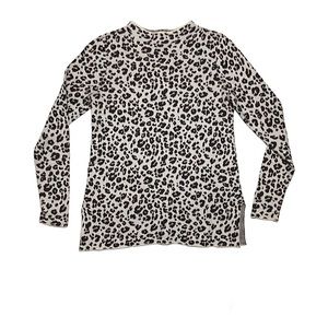 LOFT Leopard Print 100% Cotton Tunic Sweater Long Sleeve Size XS Soft Knit